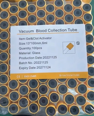 tubo 6ml del activador del coágulo del gel de 13x100m m para la prueba médica de la sangre