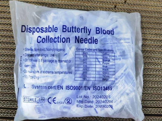 Aguja de captación de sangre de mariposa de ala única 21G 22G 23G 24G 25G con marca Ce