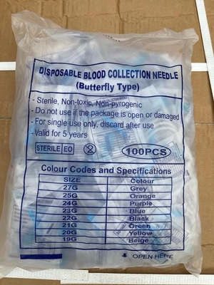 Conjunto de perfusión alado desechable para recolección de sangre 18-27 Gauge