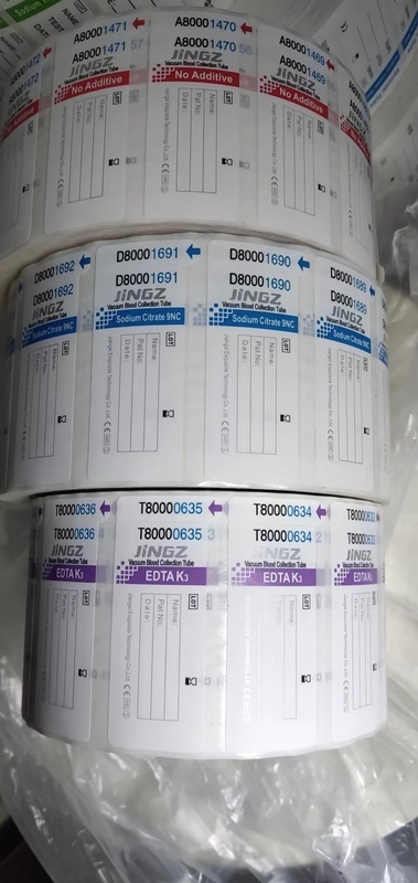Embalaje en rollos Etiqueta médica según el color del tubo para una identificación simplificada
