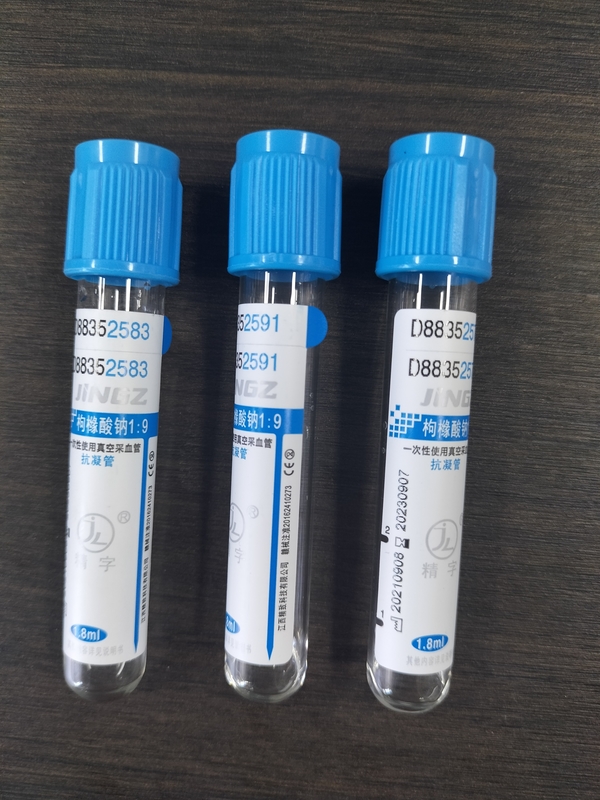 Prueba de laboratorio de citrato de sodio de vacío de recolección de sangre PT tubo con tapa azul